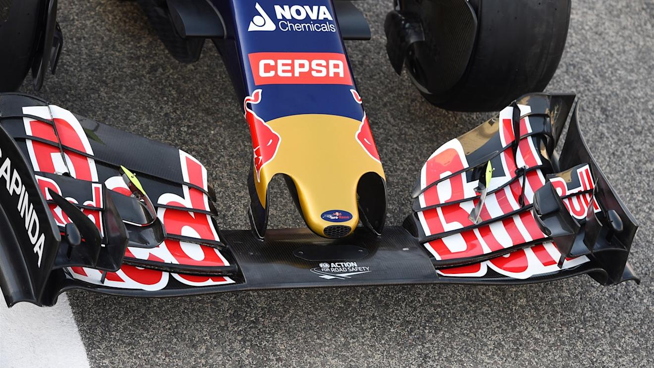 Toro Rosso STR10 nose and front wing detail at Formula One World Championship, Rd4, Bahrain Grand Prix Preparations, Bahrain International Circuit, Sakhir, Bahrain, Thursday 16  April 2015. © Sutton Motorsport Images
