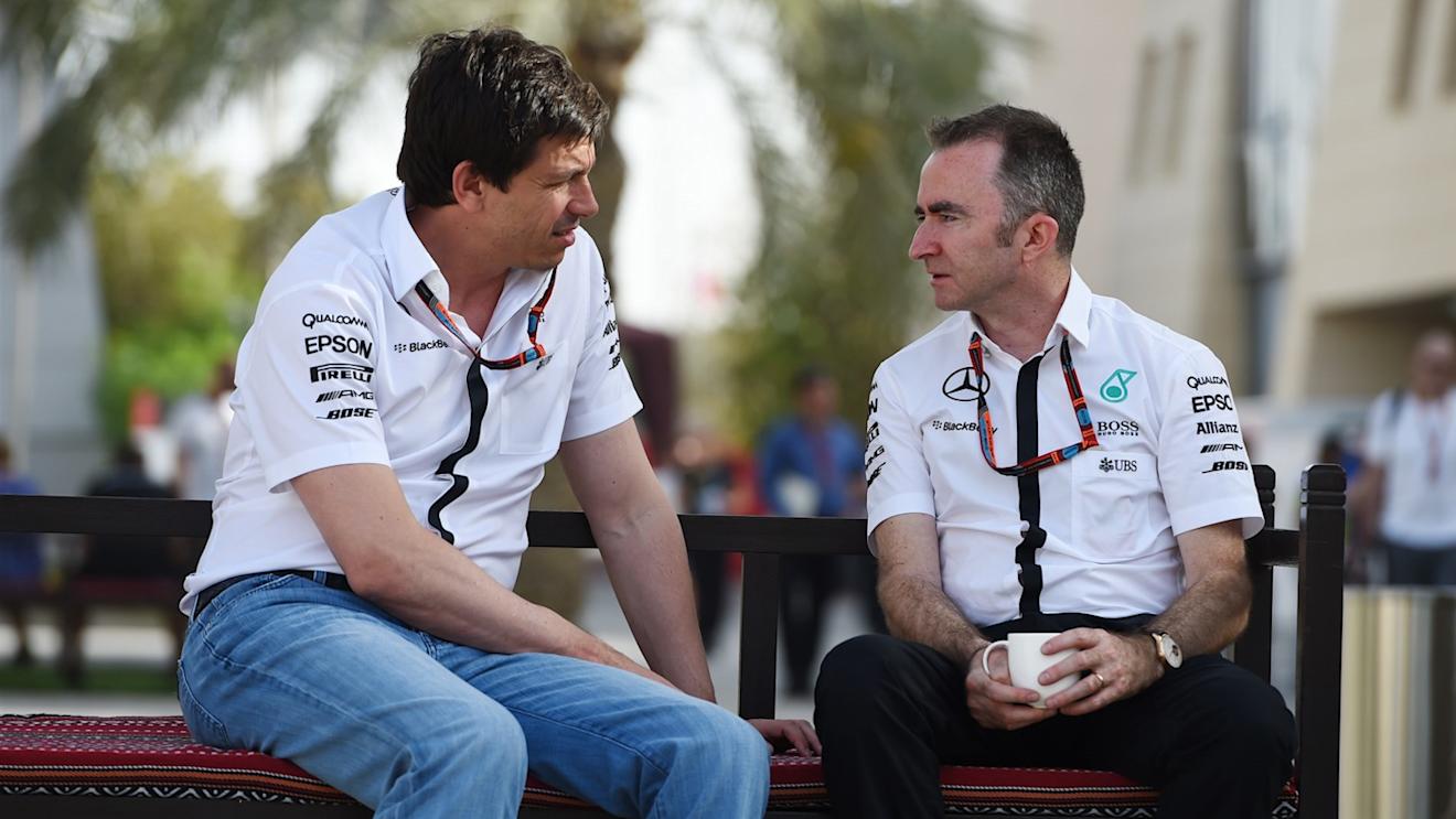 Toto Wolff (AUT) Mercedes AMG F1 Director of Motorsport and Paddy Lowe (GBR) Mercedes AMG F1 Executive Director (Technical) at Formula One World Championship, Rd4, Bahrain Grand Prix Preparations, Bahrain International Circuit, Sakhir, Bahrain, Thursday 16  April 2015. © Sutton Motorsport Images