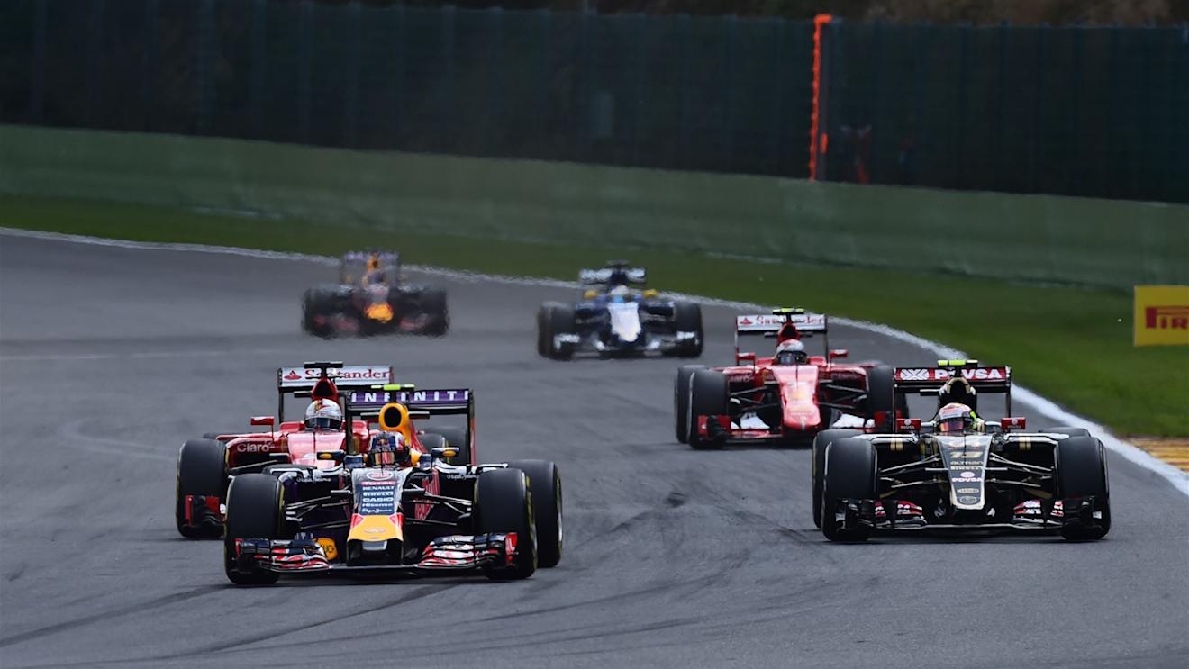 Daniel Ricciardo (AUS) Red Bull Racing RB11 leads Sebastian Vettel (GER) Ferrari SF15-T and Pastor Maldonado (VEN) Lotus E23 Hybrid at Formula One World Championship, Rd11, Belgian Grand Prix, Practice, Spa Francorchamps, Belgium, Friday 21 August 2015. © Sutton Motorsport Images