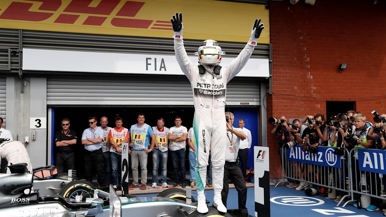 Race winner Lewis Hamilton (GBR) Mercedes AMG F1 celebrates in parc ferme at Formula One World Championship, Rd11, Belgian Grand Prix, Race, Spa Francorchamps, Belgium, Sunday 23 August 2015. © Sutton Motorsport Images