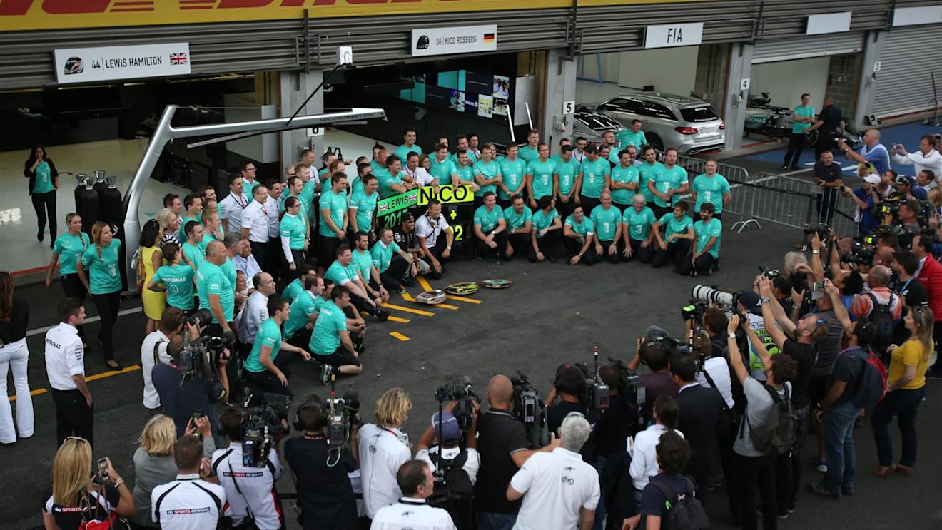 Mercedes AMG F1 Team celebration at Formula One World Championship, Rd11, Belgian Grand Prix, Race, Spa Francorchamps, Belgium, Sunday 23 August 2015. © Sutton Motorsport Images