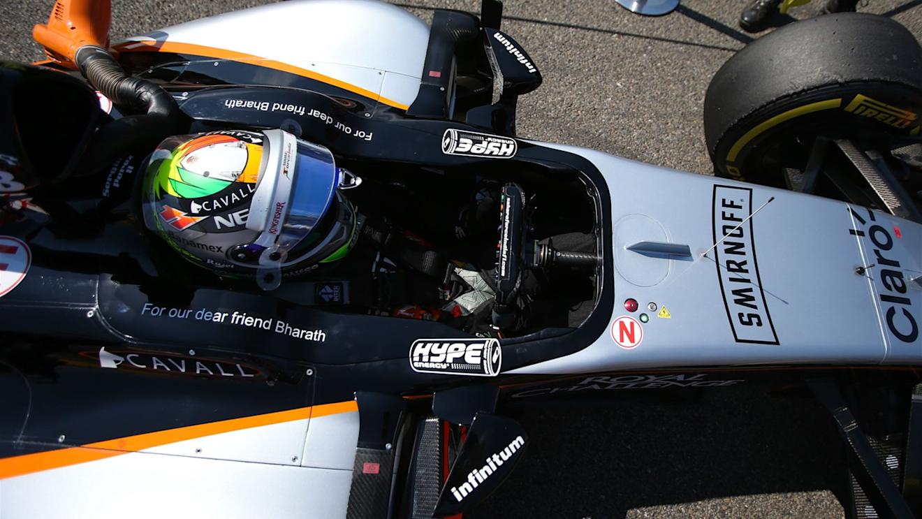 Sergio Perez (MEX) Force India VJM08 on the grid at Formula One World Championship, Rd11, Belgian Grand Prix, Race, Spa Francorchamps, Belgium, Sunday 23 August 2015. © Sutton Motorsport Images