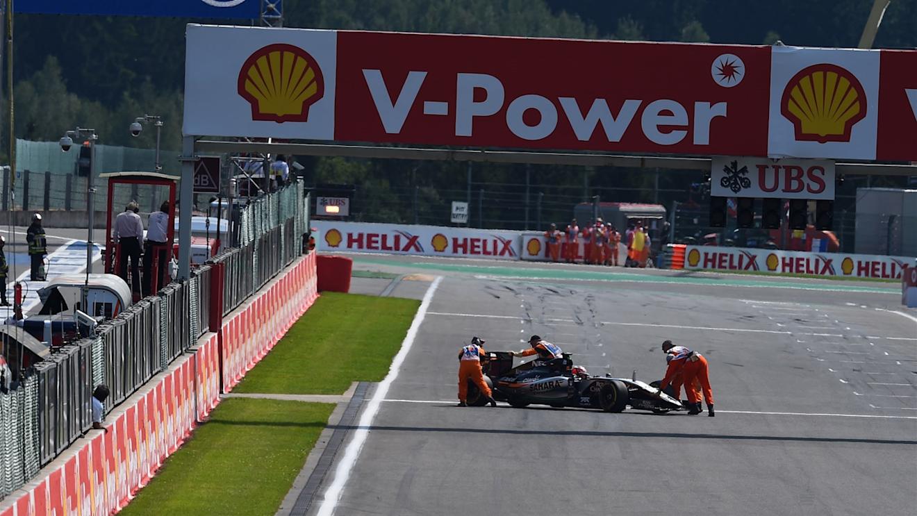 Nico Hulkenberg (GER) Force India VJM08 is pushed off the grid at Formula One World Championship, Rd11, Belgian Grand Prix, Race, Spa Francorchamps, Belgium, Sunday 23 August 2015. © Sutton Motorsport Images