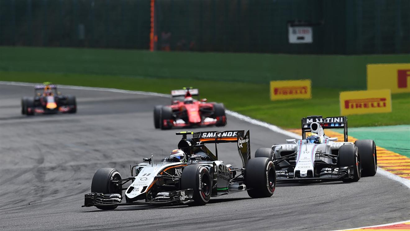 Sergio Perez (MEX) Force India VJM08 leads Felipe Massa (BRA) Williams FW37 at Formula One World Championship, Rd11, Belgian Grand Prix, Qualifying, Spa Francorchamps, Belgium, Saturday 22 August 2015. © Sutton Motorsport Images