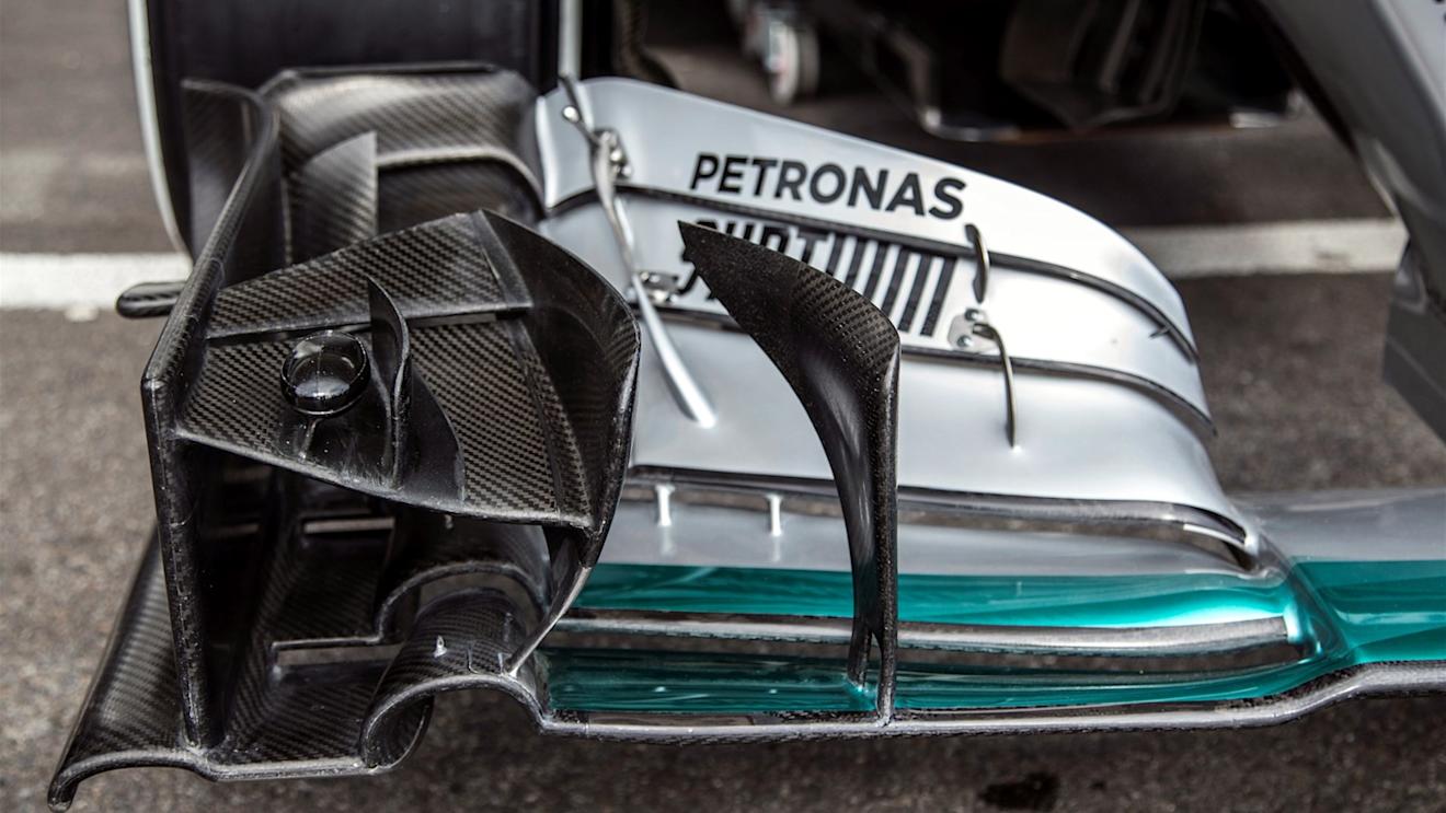 Mercedes AMG F1 W06 front wing detail at Formula One World Championship, Rd11, Belgian Grand Prix, Preparations, Spa Francorchamps, Belgium, Thursday 20 August 2015. © Sutton Motorsport Images