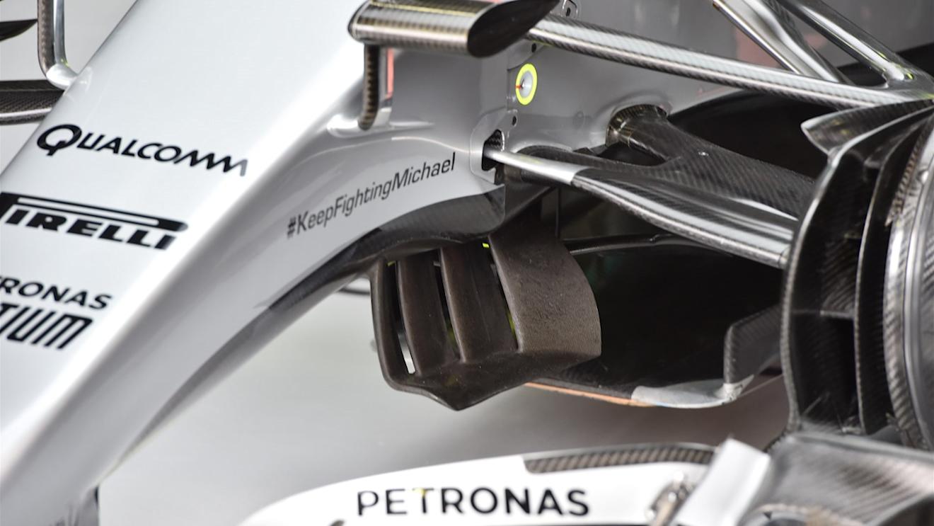 Mercedes AMG F1 W06 front suspension and aero detail at Formula One World Championship, Rd18, Brazilian Grand Prix, Practice, Interlagos, Sao Paulo, Brazil, Friday 13 November 2015. © Sutton Motorsport Images