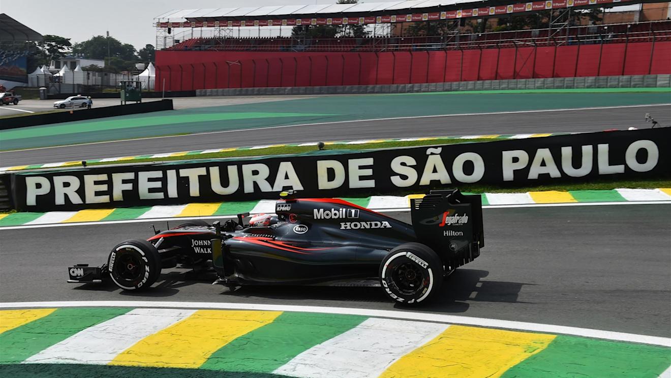 Jenson Button (GBR) McLaren MP4-30 at Formula One World Championship, Rd18, Brazilian Grand Prix, Practice, Interlagos, Sao Paulo, Brazil, Friday 13 November 2015. © Sutton Motorsport Images
