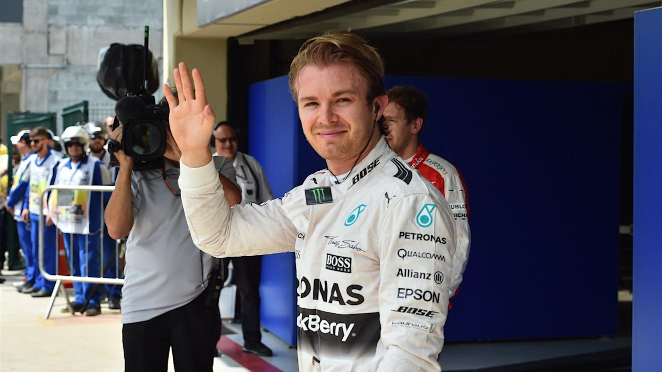 Pole sitter Nico Rosberg (GER) Mercedes AMG F1 celebrates in parc ferme at Formula One World Championship, Rd18, Brazilian Grand Prix, Qualifying, Interlagos, Sao Paulo, Brazil, Saturday 14 November 2015. © Sutton Motorsport Images