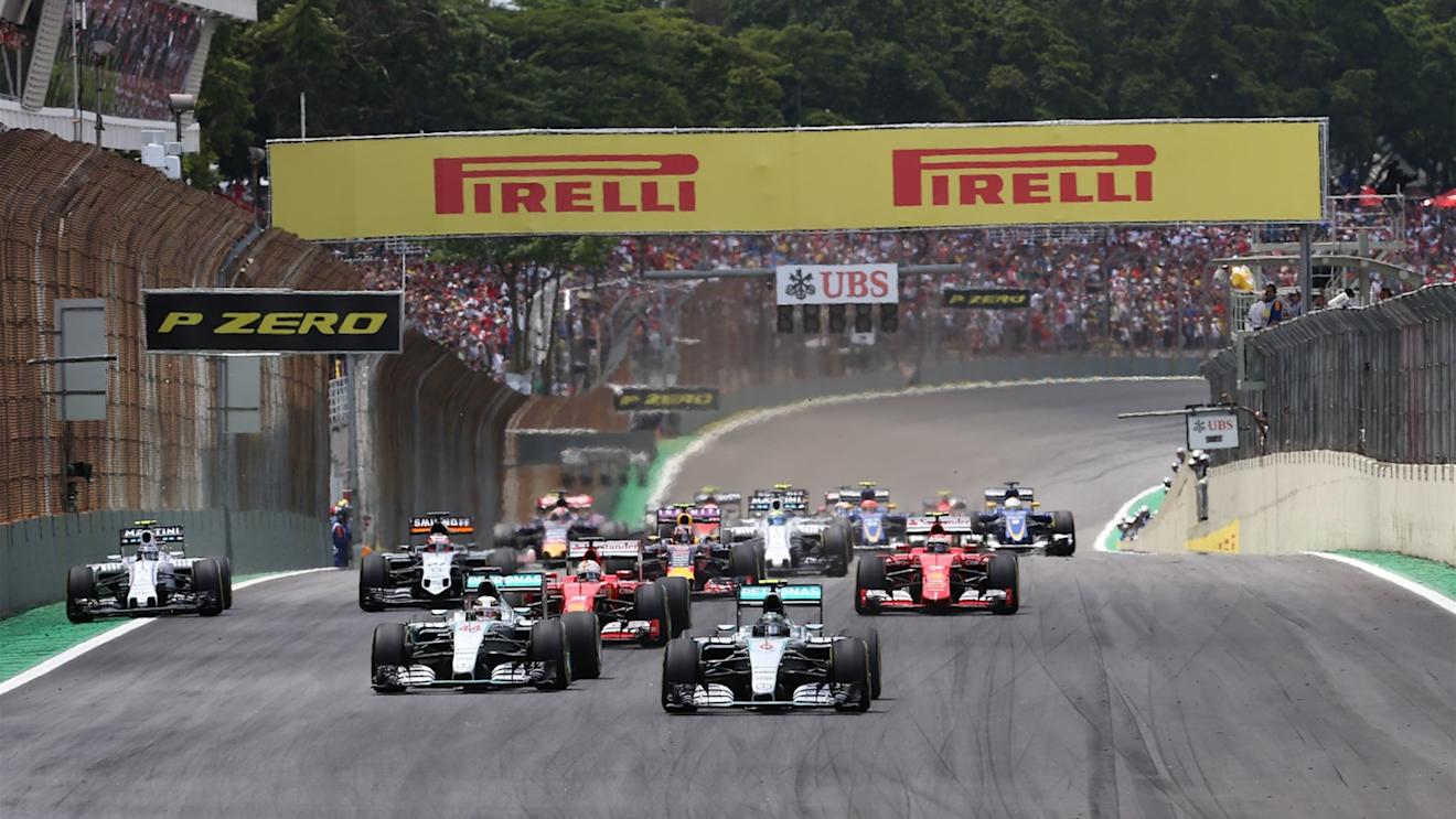 Nico Rosberg (GER) Mercedes AMG F1 W06 and Lewis Hamilton (GBR) Mercedes AMG F1 W06 at the start of the race at Formula One World Championship, Rd18, Brazilian Grand Prix, Race, Interlagos, Sao Paulo, Brazil, Sunday 15 November 2015. © Sutton Motorsport Images