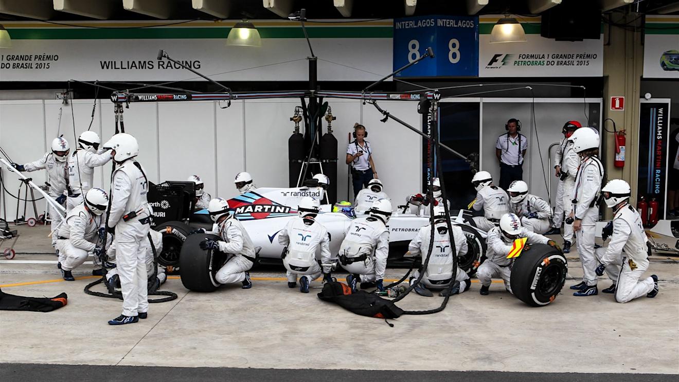 Felipe Massa (BRA) Williams FW37 pit stop at Formula One World Championship, Rd18, Brazilian Grand Prix, Race, Interlagos, Sao Paulo, Brazil, Sunday 15 November 2015. © Sutton Motorsport Images