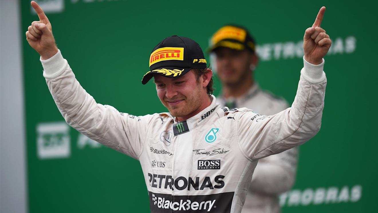 Race winner Nico Rosberg (GER) Mercedes AMG F1 celebrates on the podium at Formula One World Championship, Rd18, Brazilian Grand Prix, Race, Interlagos, Sao Paulo, Brazil, Sunday 15 November 2015. © Sutton Motorsport Images