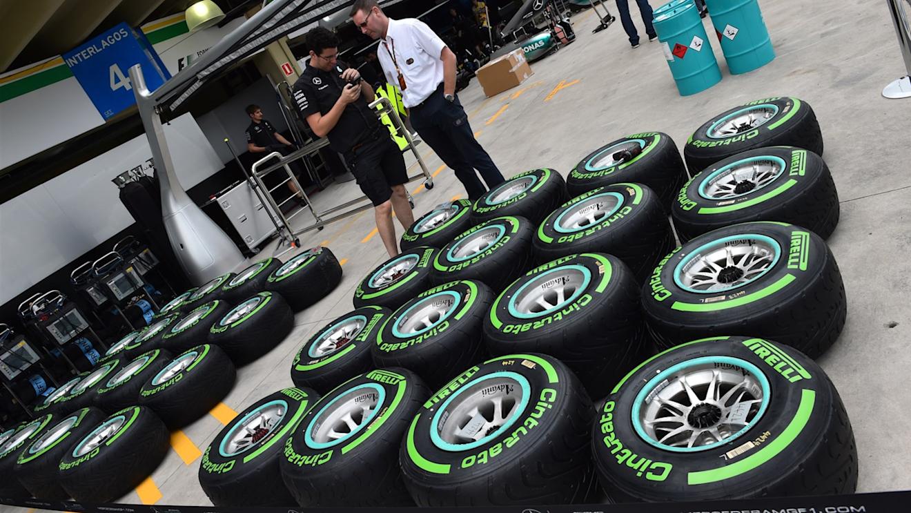 Mercedes AMG F1 Pirelli tyres at Formula One World Championship, Rd18, Brazilian Grand Prix, Preparations, Interlagos, Sao Paulo, Brazil, Thursday 12 November 2015. © Sutton Motorsport Images