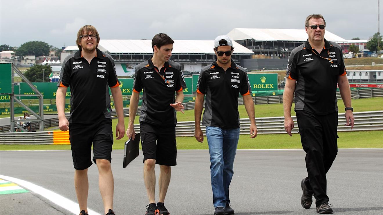 Sergio Perez (MEX) Force India walks the track at Formula One World Championship, Rd18, Brazilian Grand Prix, Preparations, Interlagos, Sao Paulo, Brazil, Thursday 12 November 2015. © Sutton Motorsport Images