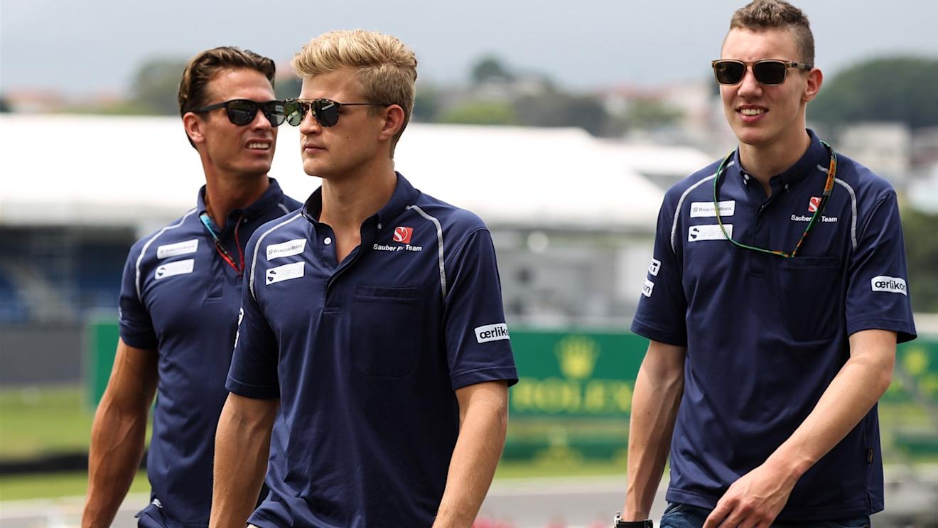 Marcus Ericsson (SWE) Sauber and Raffaele Marciello (ITA) Sauber walk the track at Formula One World Championship, Rd18, Brazilian Grand Prix, Preparations, Interlagos, Sao Paulo, Brazil, Thursday 12 November 2015. © Sutton Motorsport Images