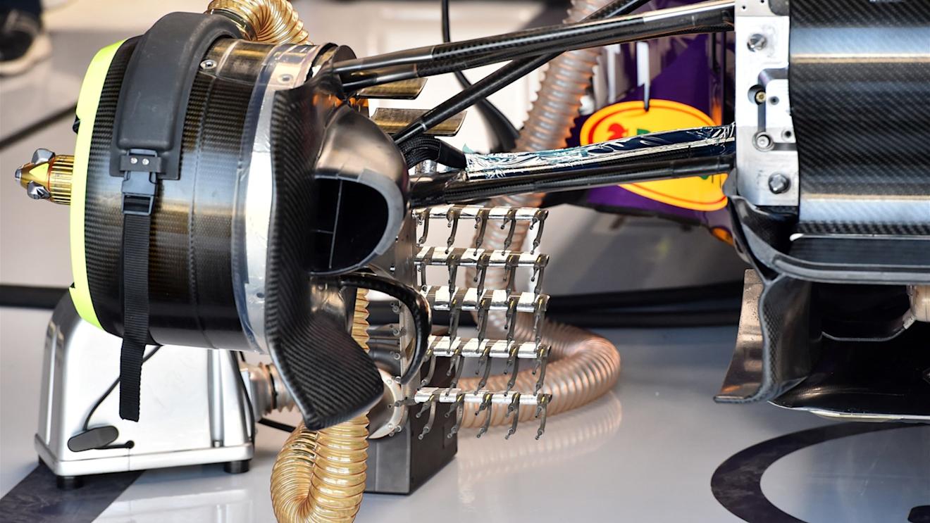 Red Bull Racing RB11 front wheel hub and aero sensor at Formula One World Championship, Rd9, British Grand Prix, Practice, Silverstone, England, Friday 3 July 2015. © Sutton Motorsport Images