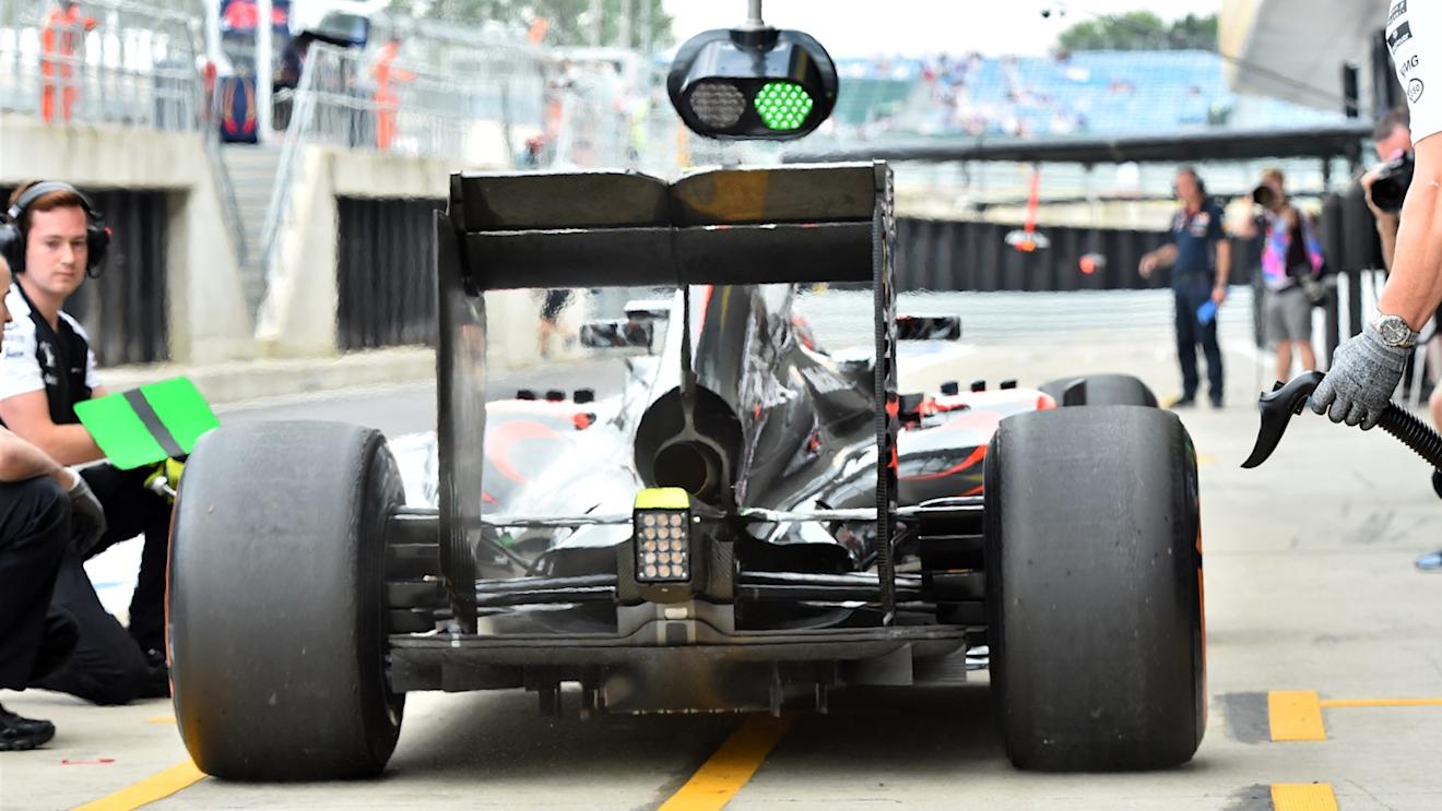 Jenson Button (GBR) McLaren MP4-30 rear at Formula One World Championship, Rd9, British Grand Prix, Qualifying, Silverstone, England, Saturday 4 July 2015. © Sutton Motorsport Images