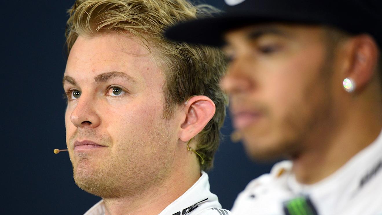 Lewis Hamilton (GBR) and Nico Rosberg (GER) Mercedes AMG F1 in the Qualifying Press Conference at Formula One World Championship, Rd9, British Grand Prix, Qualifying, Silverstone, England, Saturday 4 July 2015. © Sutton Motorsport Images