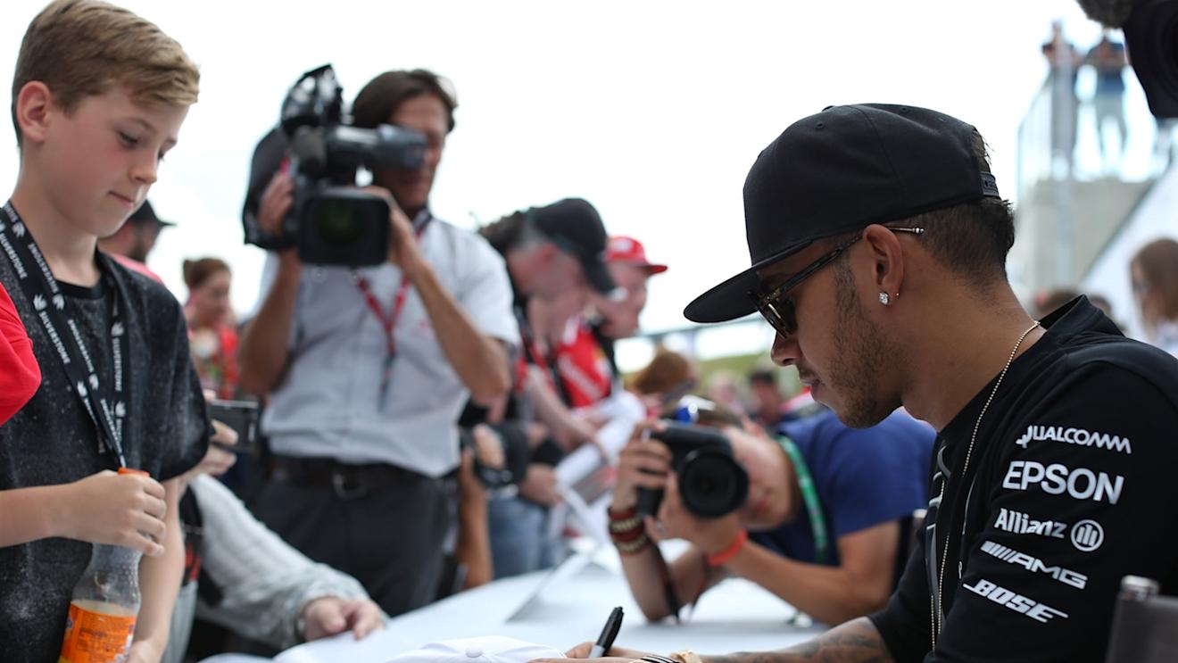 Lewis Hamilton (GBR) Mercedes AMG F1 at the drivers autograph session at Formula One World Championship, Rd9, British Grand Prix, Qualifying, Silverstone, England, Saturday 4 July 2015. © Sutton Motorsport Images