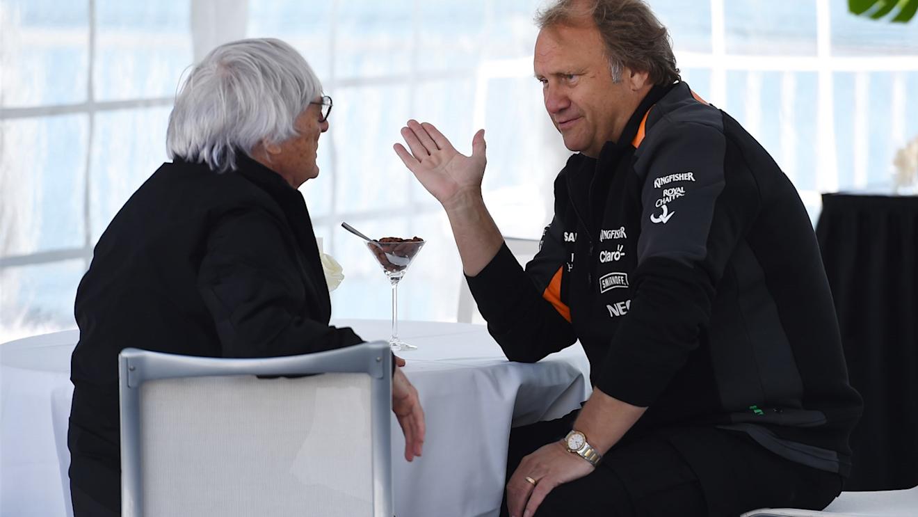 Robert Fearnley (GBR) Force India F1 Team Deputy Team Principal talks with Bernie Ecclestone (GBR) CEO Formula One Group (FOM) at Formula One World Championship, Rd7, Canadian Grand Prix, Qualifying, Montreal, Canada, Saturday 6 June 2015. © Sutton Motorsport Images
