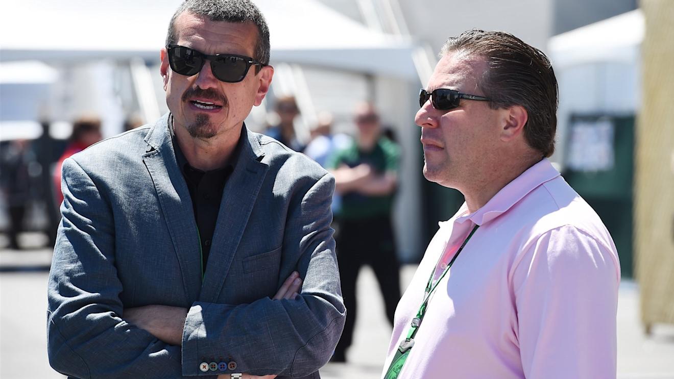 Guenther Steiner (ITA) Haas team principal and Zak Brown (USA) Founder & CEO Just Marketing International at Formula One World Championship, Rd7, Canadian Grand Prix, Qualifying, Montreal, Canada, Saturday 6 June 2015. © Sutton Motorsport Images
