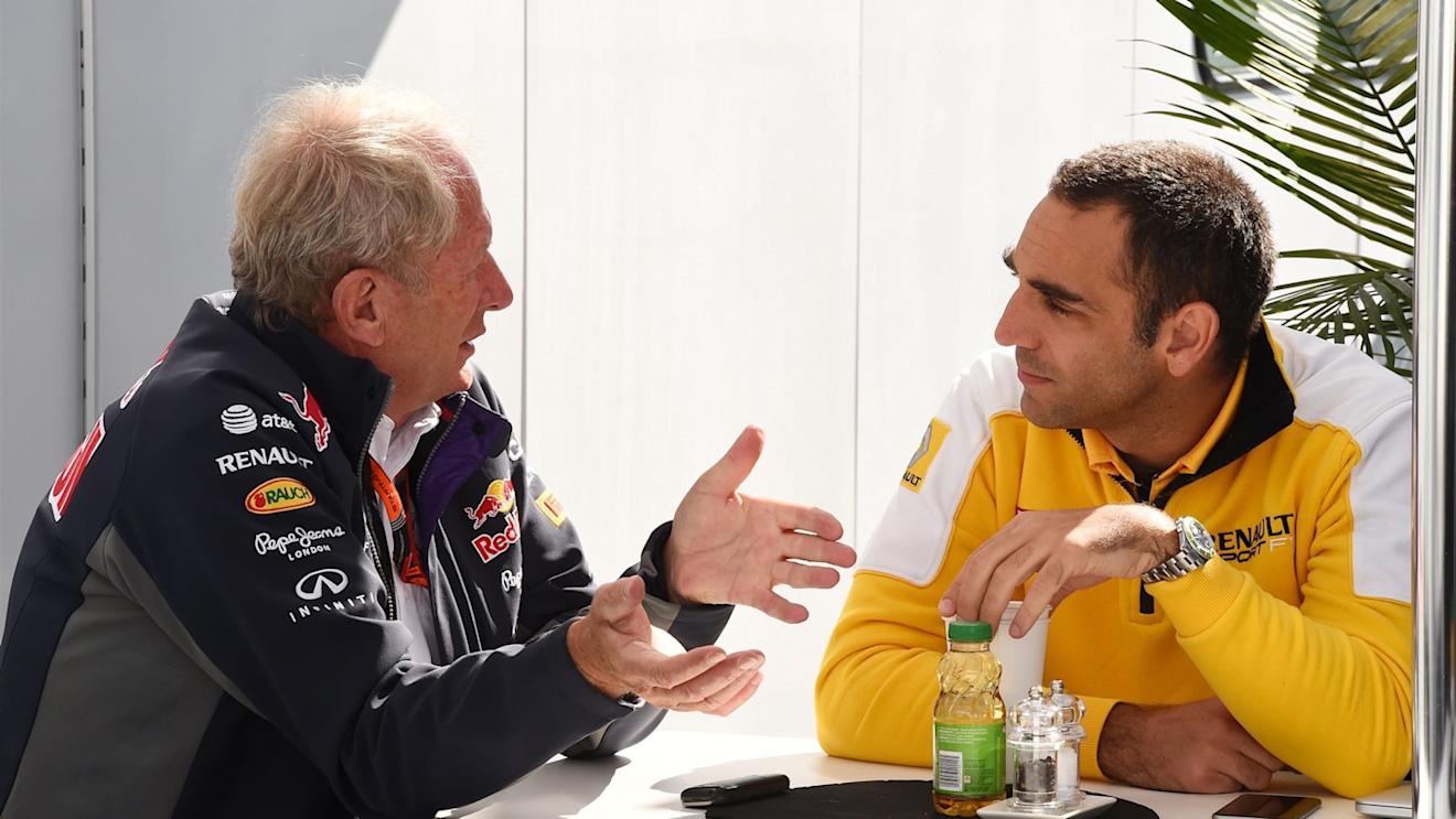 Dr Helmut Marko (AUT) Red Bull Motorsport Consultant and Cyril Abiteboul (FRA) Renault Sport at Formula One World Championship, Rd7, Canadian Grand Prix, Qualifying, Montreal, Canada, Saturday 6 June 2015. © Sutton Motorsport Images