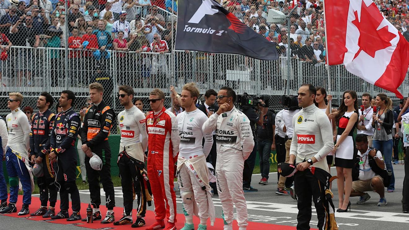 Drivers observe national anthem on the grid at Formula One World Championship, Rd7, Canadian Grand Prix, Race, Montreal, Canada, Sunday 7 June 2015. © Sutton Motorsport Images