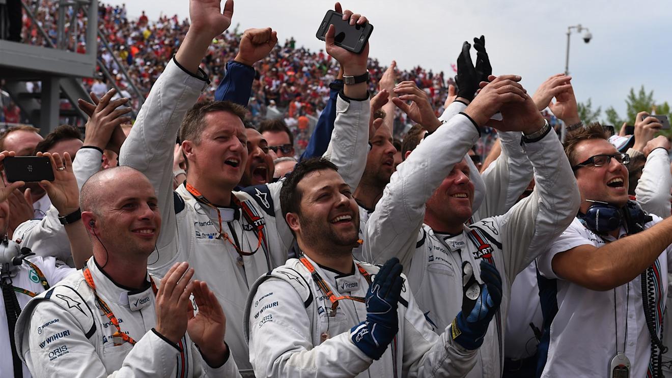 Williams mechanics celebrate at Formula One World Championship, Rd7, Canadian Grand Prix, Race, Montreal, Canada, Sunday 7 June 2015. © Sutton Motorsport Images