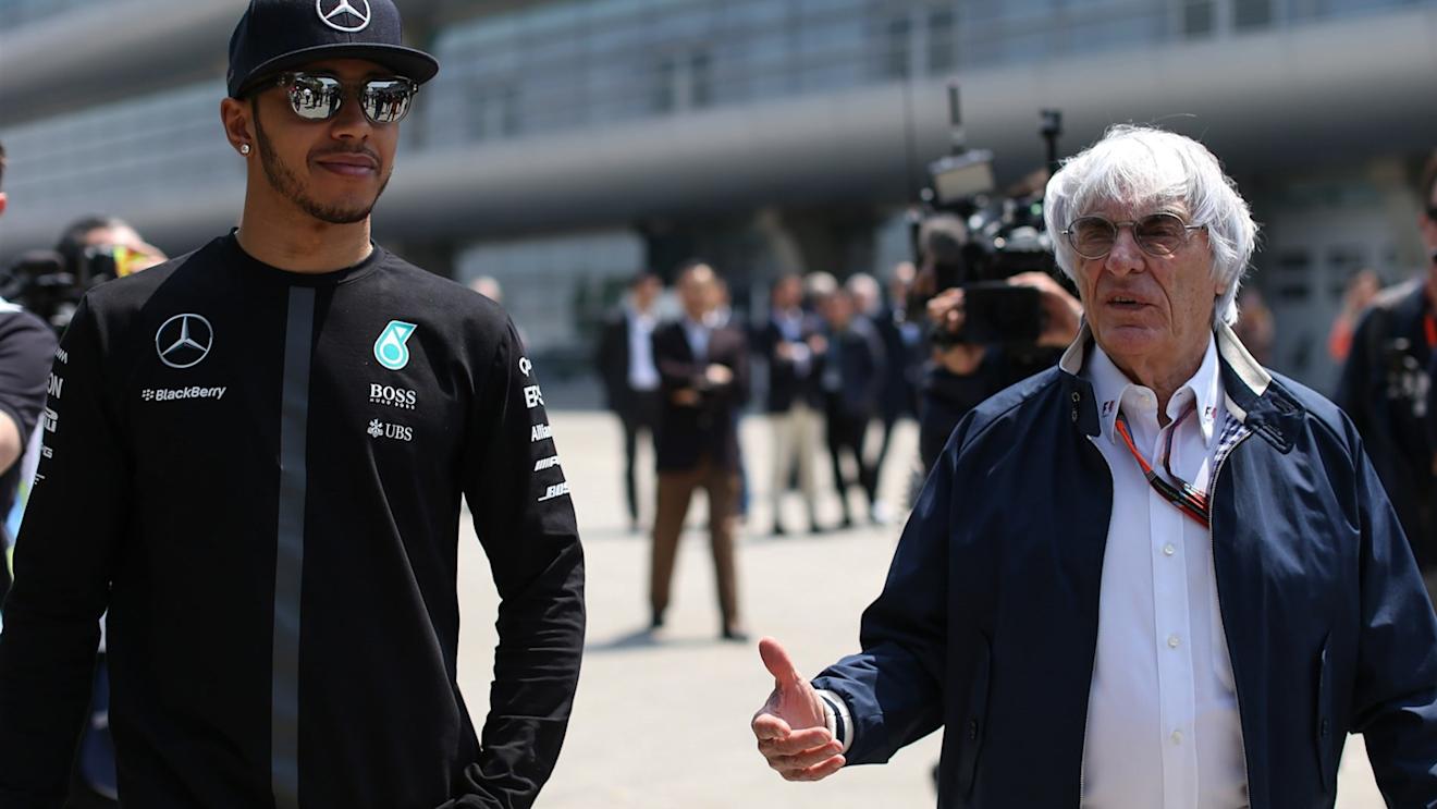 Lewis Hamilton (GBR) Mercedes AMG F1 and Bernie Ecclestone (GBR) CEO Formula One Group (FOM) at Formula One World Championship, Rd3, Chinese Grand Prix, Qualifying, Shanghai, China, Saturday 11 April 2015. © Sutton Motorsport Images