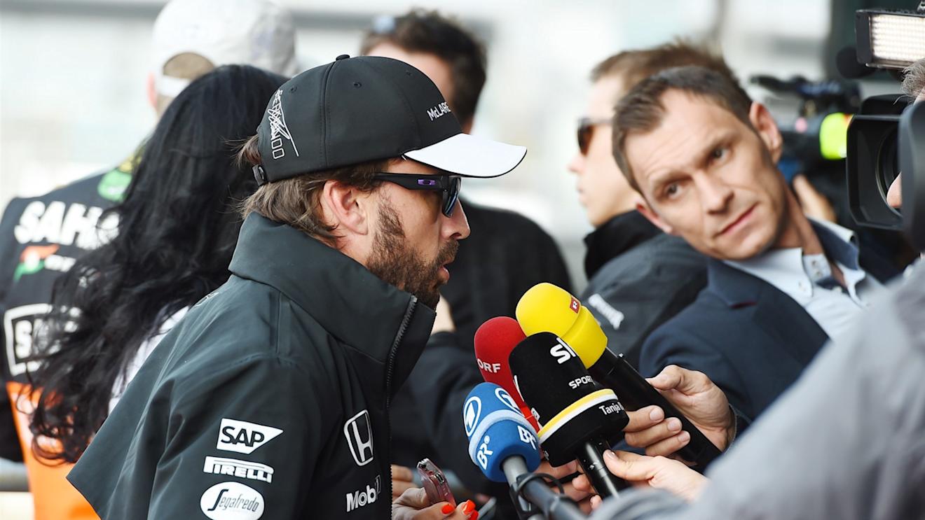 Fernando Alonso (ESP) McLaren talks to the media at Formula One World Championship, Rd3, Chinese Grand Prix, Qualifying, Shanghai, China, Saturday 11 April 2015. © Sutton Motorsport Images