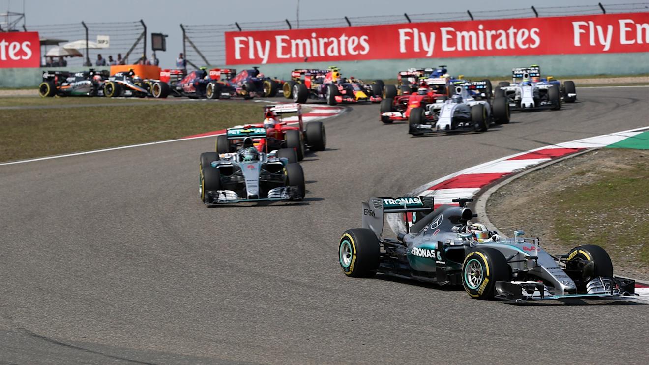 Lewis Hamilton (GBR) Mercedes AMG F1 W06 leads at the start of the race at Formula One World Championship, Rd3, Chinese Grand Prix, Race, Shanghai, China, Sunday 12 April 2015. © Sutton Motorsport Images