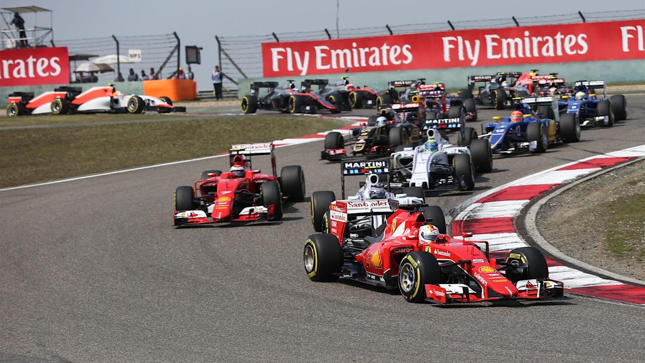 Sebastian Vettel (GER) Ferrari SF15-T at the start of the race at Formula One World Championship, Rd3, Chinese Grand Prix, Race, Shanghai, China, Sunday 12 April 2015. © Sutton Motorsport Images