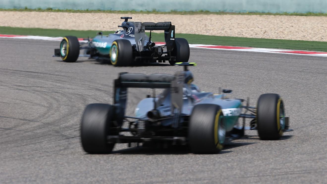 Lewis Hamilton (GBR) Mercedes AMG F1 W06 leads Nico Rosberg (GER) Mercedes AMG F1 W06 at Formula One World Championship, Rd3, Chinese Grand Prix, Race, Shanghai, China, Sunday 12 April 2015. © Sutton Motorsport Images
