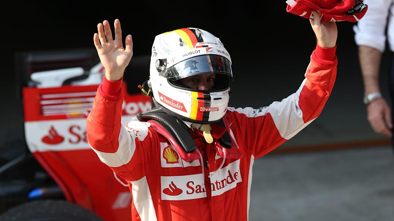 Sebastian Vettel (GER) Ferrari celebrates in parc ferme at Formula One World Championship, Rd3, Chinese Grand Prix, Race, Shanghai, China, Sunday 12 April 2015. © Sutton Motorsport Images