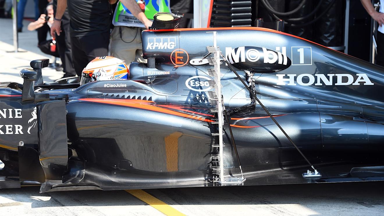 Jenson Button (GBR) McLaren MP4-30 with aero sensor at Formula One World Championship, Rd10, Hungarian Grand Prix, Practice, Hungaroring, Hungary, Friday 24 July 2015. © Sutton Motorsport Images