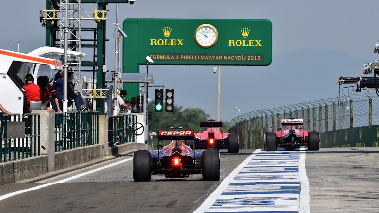 Carlos Sainz jr (ESP) Scuderia Toro Rosso STR10 leaves the pitlane at Formula One World Championship, Rd10, Hungarian Grand Prix, Preparations, Hungaroring, Hungary, Thursday 23 July 2015. © Sutton Motorsport Images