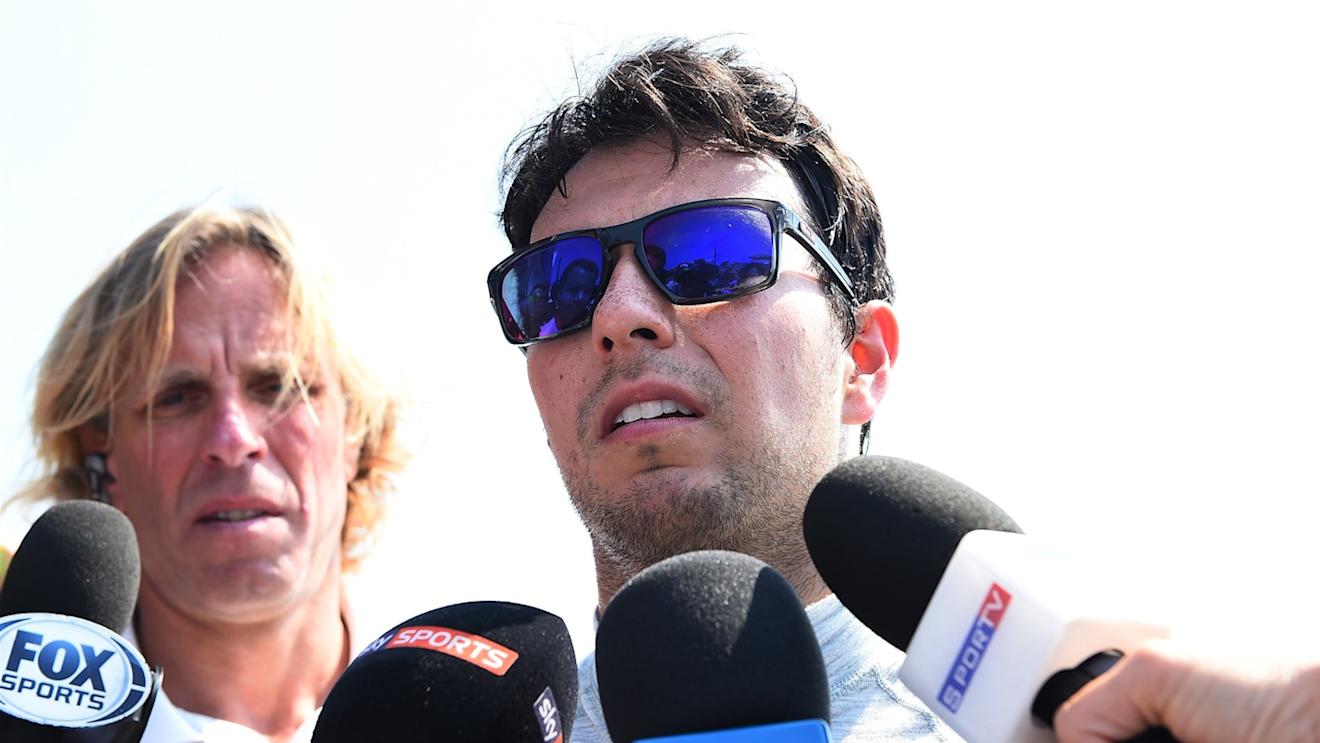 Sergio Perez (MEX) Force India talks with the media after crashing and rolling in FP1 at Formula One World Championship, Rd10, Hungarian Grand Prix, Practice, Hungaroring, Hungary, Friday 24 July 2015. © Sutton Motorsport Images