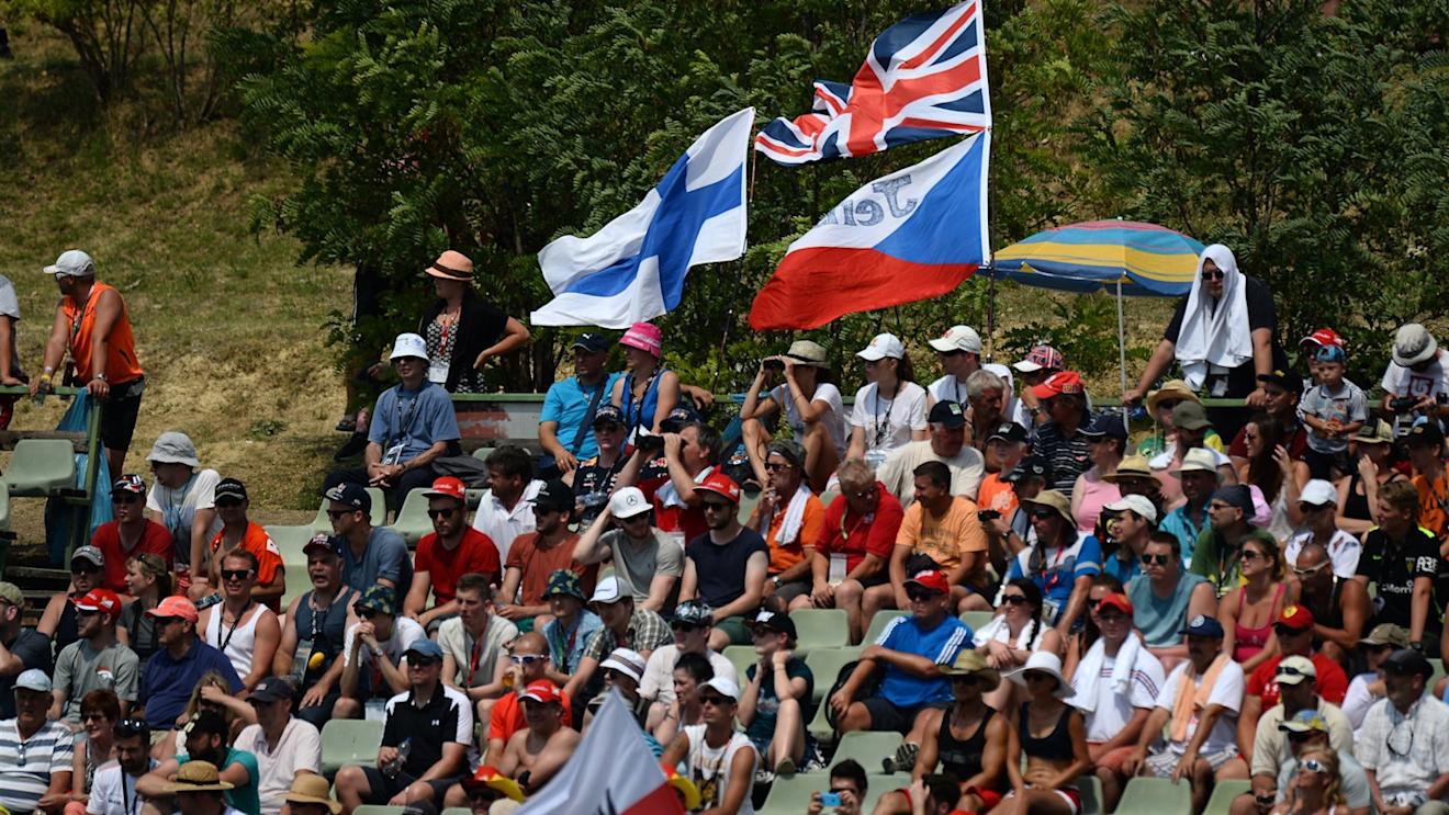 Fans and flags at Formula One World Championship, Rd10, Hungarian Grand Prix, Qualifying, Hungaroring, Hungary, Saturday 25 July 2015. © Sutton Motorsport Images