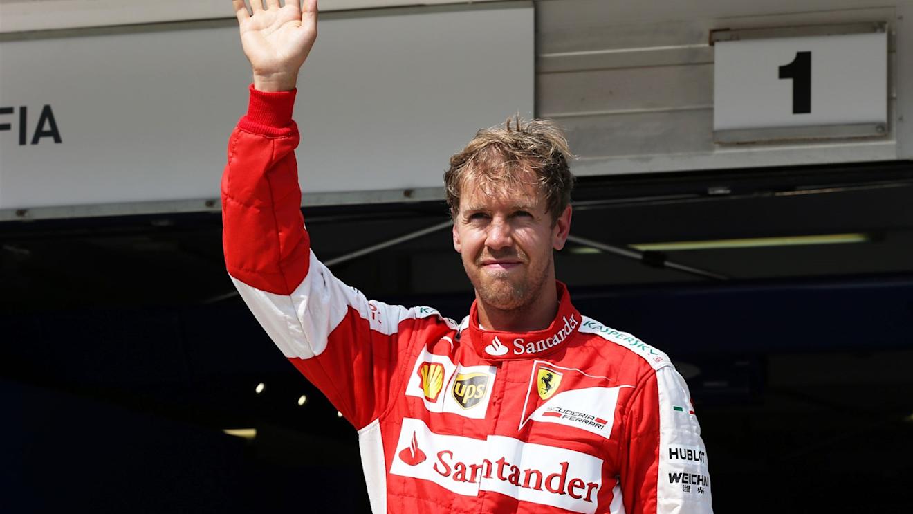 Sebastian Vettel (GER) Ferrari celebrates in parc ferme at Formula One World Championship, Rd10, Hungarian Grand Prix, Qualifying, Hungaroring, Hungary, Saturday 25 July 2015. © Sutton Motorsport Images
