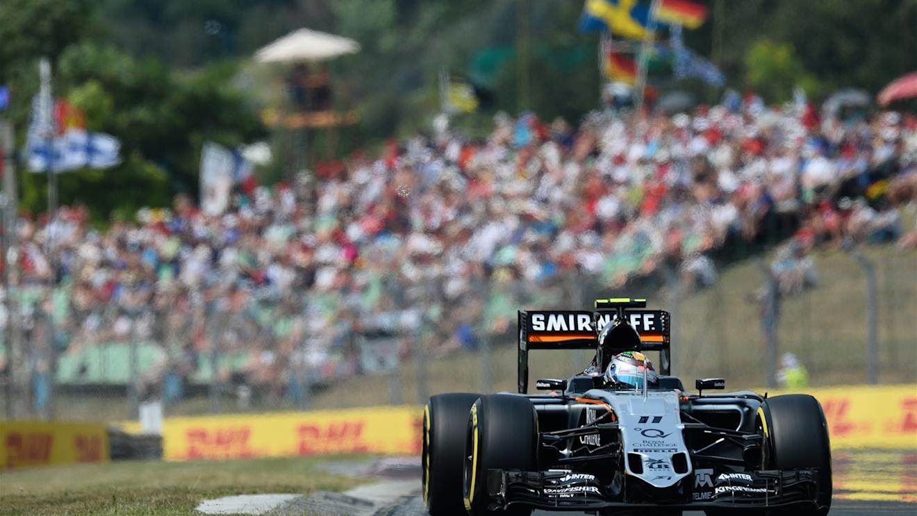 sSergio Perez (MEX) Force India VJM08 at Formula One World Championship, Rd10, Hungarian Grand Prix, Qualifying, Hungaroring, Hungary, Saturday 25 July 2015. © Sutton Motorsport Images