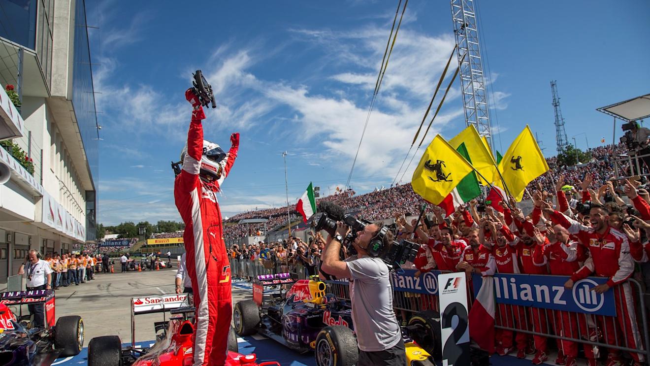 Race winner Sebastian Vettel (GER) Ferrari celebrates in parc ferme at Formula One World Championship, Rd10, Hungarian Grand Prix, Race, Hungaroring, Hungary, Sunday 26 July 2015. © Sutton Motorsport Images