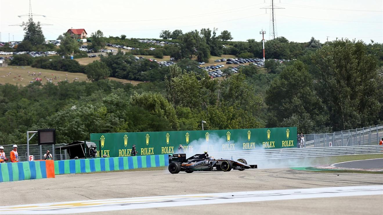 Sergio Perez (MEX) Force India VJM08 spins at Formula One World Championship, Rd10, Hungarian Grand Prix, Race, Hungaroring, Hungary, Sunday 26 July 2015. © Sutton Motorsport Images