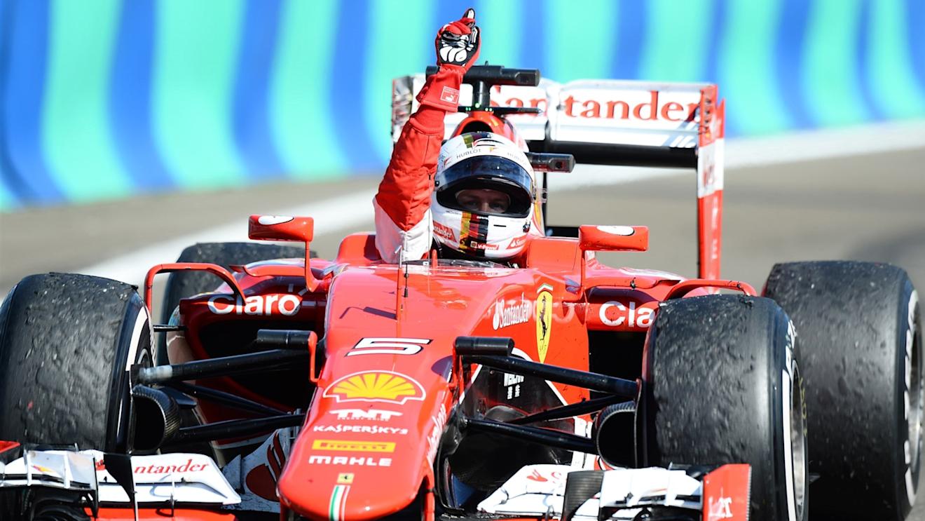 Sebastian Vettel (GER) Ferrari SF15-T celebrates at Formula One World Championship, Rd10, Hungarian Grand Prix, Race, Hungaroring, Hungary, Sunday 26 July 2015. © Sutton Motorsport Images