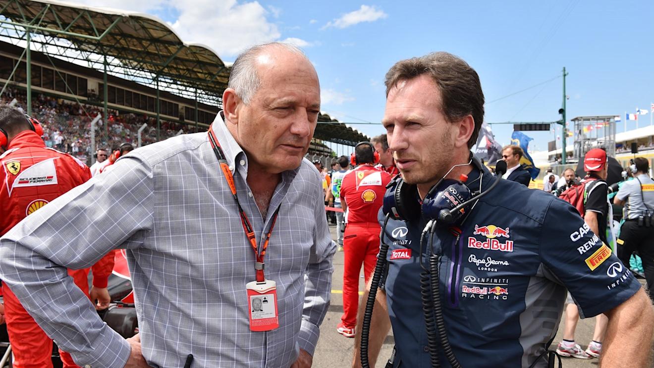Ron Dennis (GBR) McLaren Executive Chairman and Christian Horner (GBR) Red Bull Racing Team Principal on the grid at Formula One World Championship, Rd10, Hungarian Grand Prix, Race, Hungaroring, Hungary, Sunday 26 July 2015. © Sutton Motorsport Images