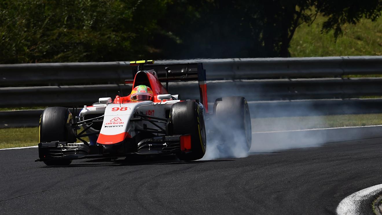 Roberto Merhi (ESP) Marussia locks up at Formula One World Championship, Rd10, Hungarian Grand Prix, Race, Hungaroring, Hungary, Sunday 26 July 2015. © Sutton Motorsport Images