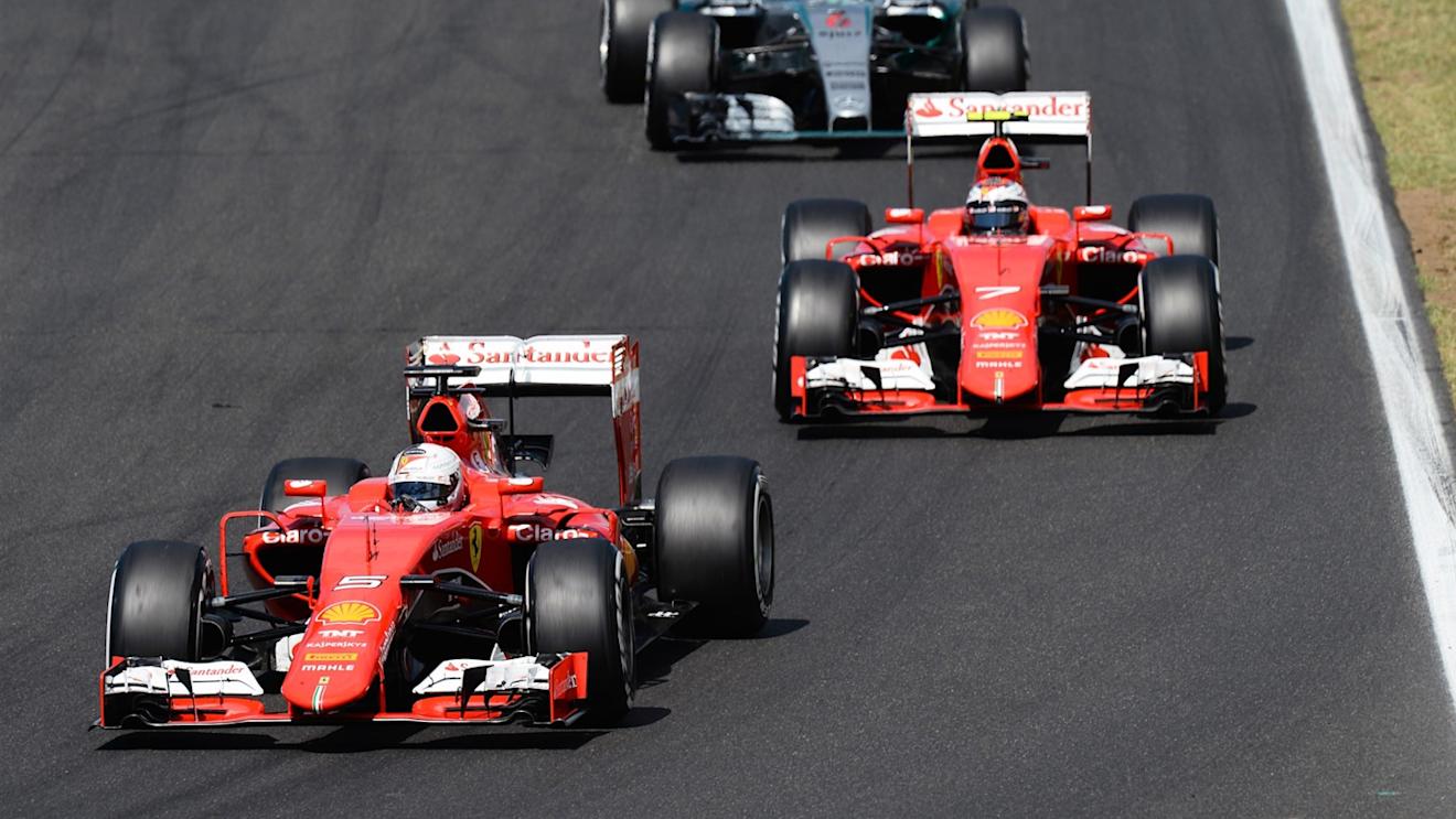 Sebastian Vettel (GER) Ferrari SF15-T leads Kimi Raikkonen (FIN) Ferrari SF15-T at Formula One World Championship, Rd10, Hungarian Grand Prix, Race, Hungaroring, Hungary, Sunday 26 July 2015. © Sutton Motorsport Images