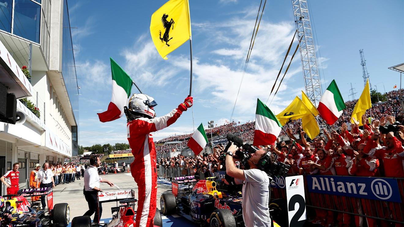 Race winner Sebastian Vettel (GER) Ferrari celebrates in parc ferme at Formula One World Championship, Rd10, Hungarian Grand Prix, Race, Hungaroring, Hungary, Sunday 26 July 2015. © Sutton Motorsport Images