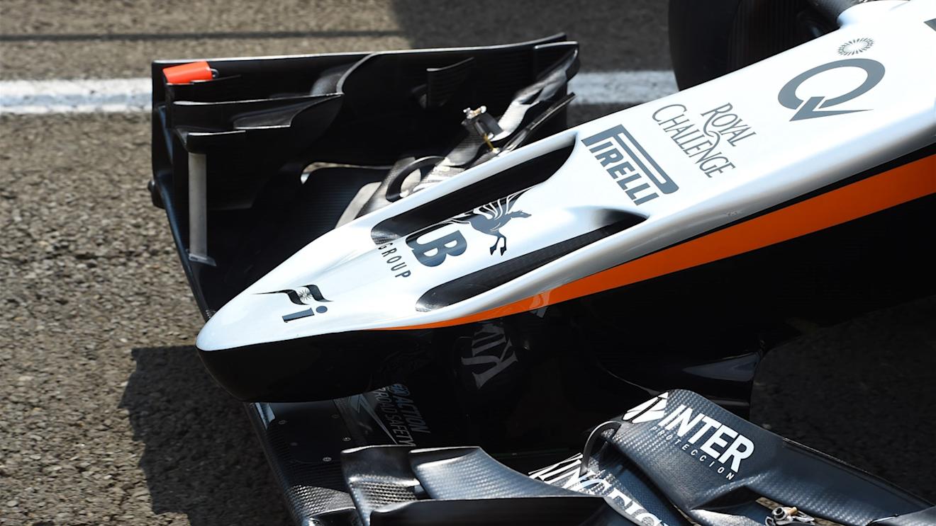 Force India VJM08 front nose and wing detail at Formula One World Championship, Rd10, Hungarian Grand Prix, Preparations, Hungaroring, Hungary, Thursday 23 July 2015. © Sutton Motorsport Images
