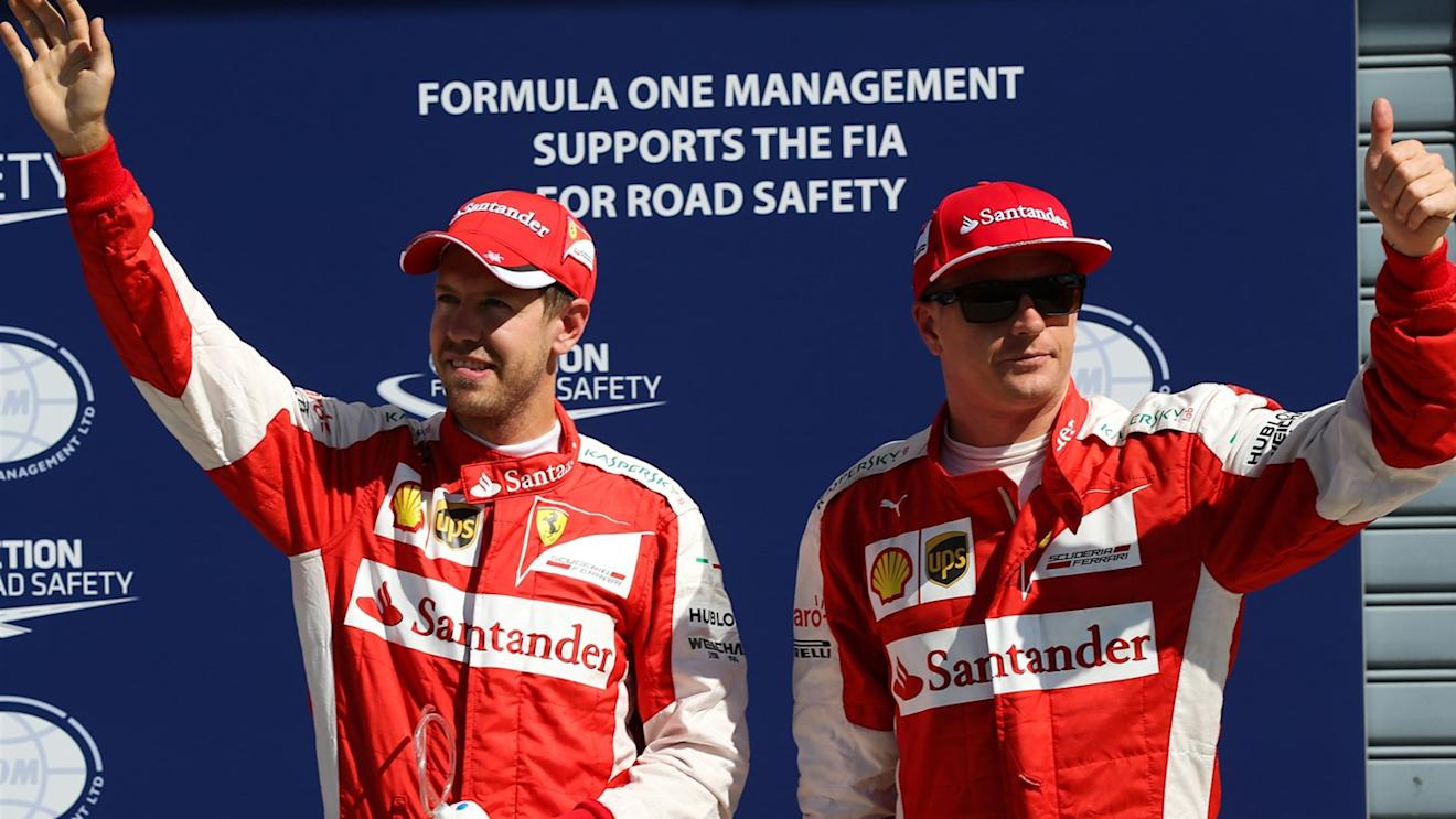 Sebastian Vettel (GER) Ferrari and Kimi Raikkonen (FIN) Ferrari celebrates in parc ferme at Formula One World Championship, Rd12, Italian Grand Prix, Qualifying, Monza, Italy, Saturday 5  September 2015. © Sutton Motorsport Images
