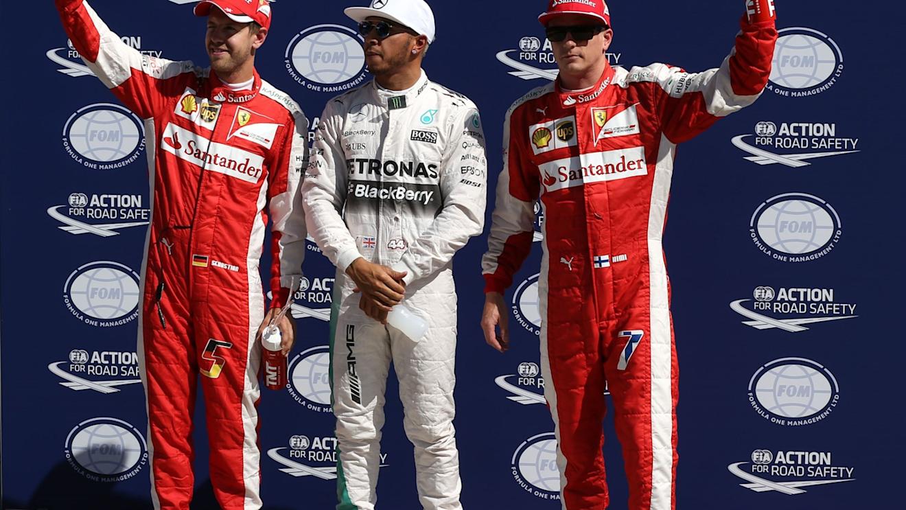 (L to R): Sebastian Vettel (GER) Ferrari, pole sitter Lewis Hamilton (GBR) Mercedes AMG F1 and Kimi Raikkonen (FIN) Ferrari celebrate in parc ferme at Formula One World Championship, Rd12, Italian Grand Prix, Qualifying, Monza, Italy, Saturday 5  September 2015. © Sutton Motorsport Images