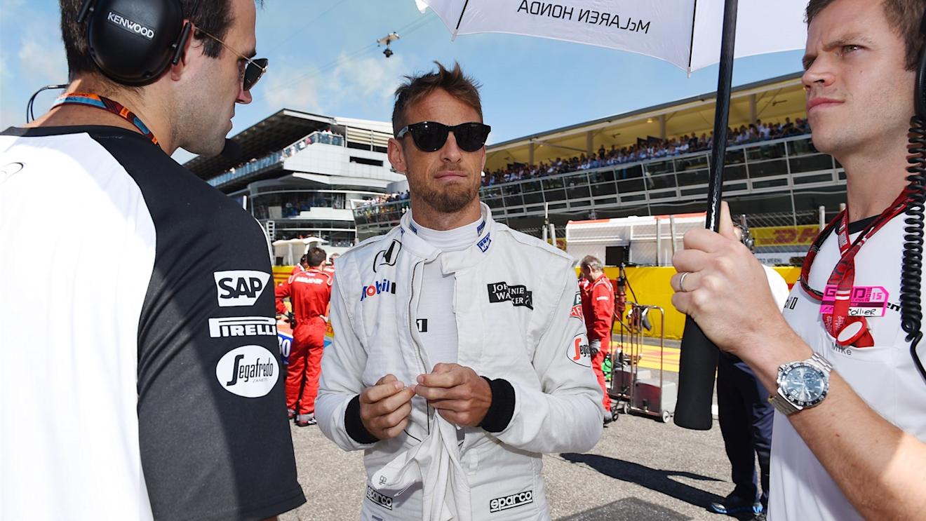Jenson Button (GBR) McLaren on the grid with his trainer Mike Collier at Formula One World Championship, Rd12, Italian Grand Prix, Race, Monza, Italy, Sunday 6  September 2015. © Sutton Motorsport Images
